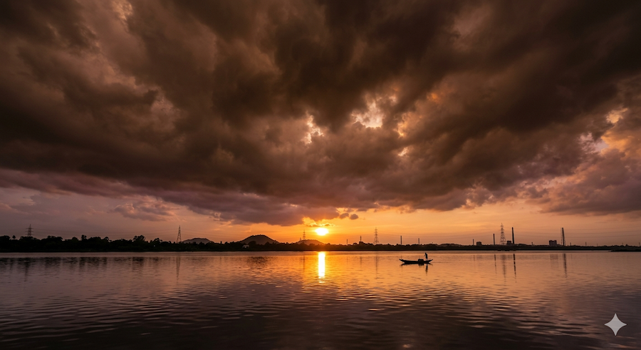 AI-generated image by Nano Banana using Meta AI’s prompt, showing variations in cloud drama and colour tone compared to the original.